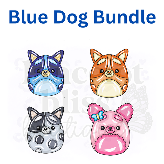 4 Blue Dog Squish Clip Art Bundle