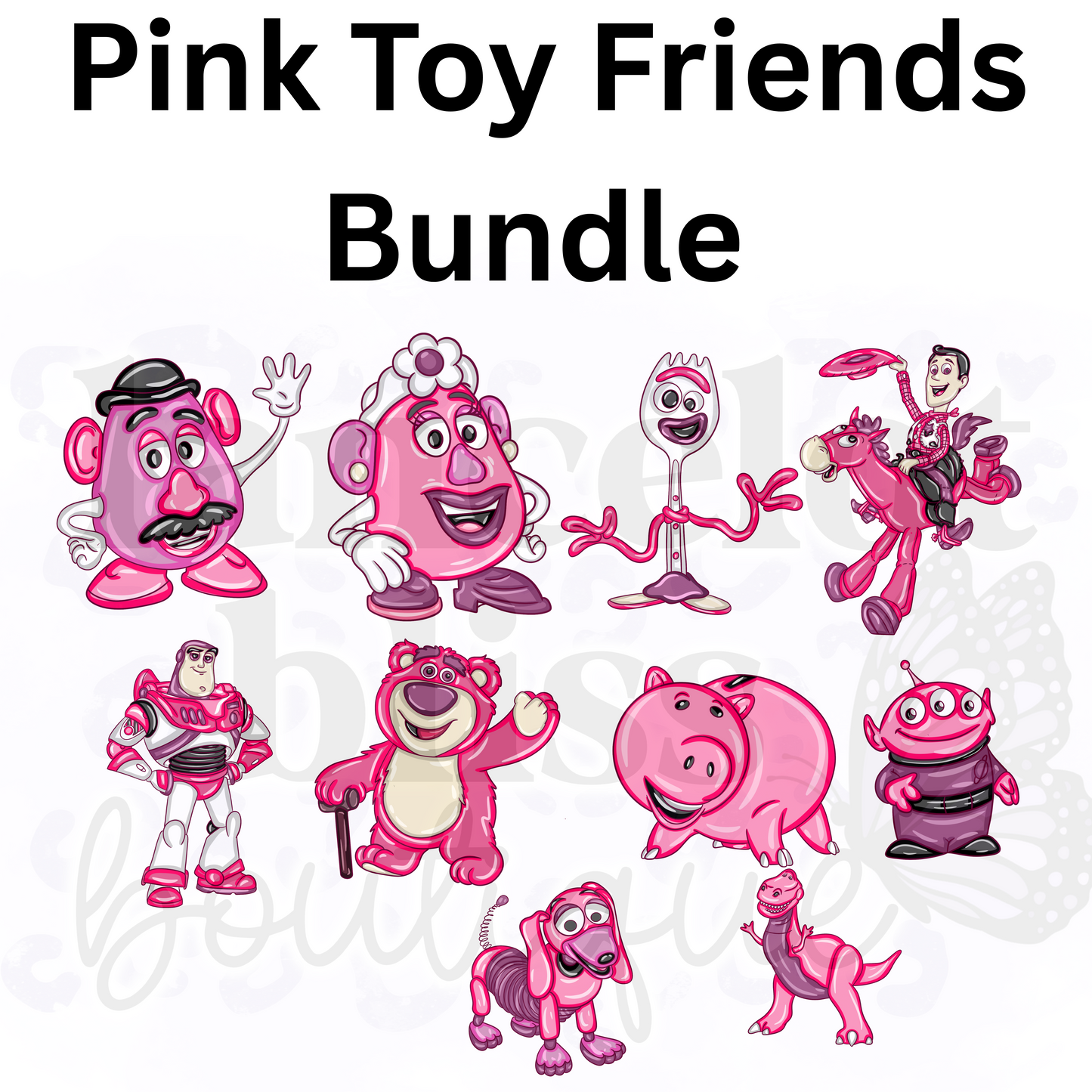 10 Pink Toy Friends Clip Art Bundle